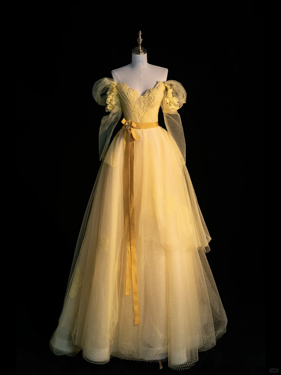 Cute A Line Off the Shoulder Yellow Appliques Tulle Long Prom Dress Graduation Prom Dress DP2146