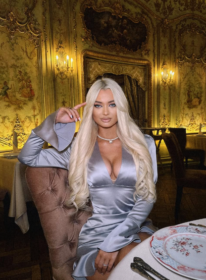 Vintage Baby Blue A Line Long Sleeve V Neck Satin Short Homecoming Dress Cocktail Dress DP3262