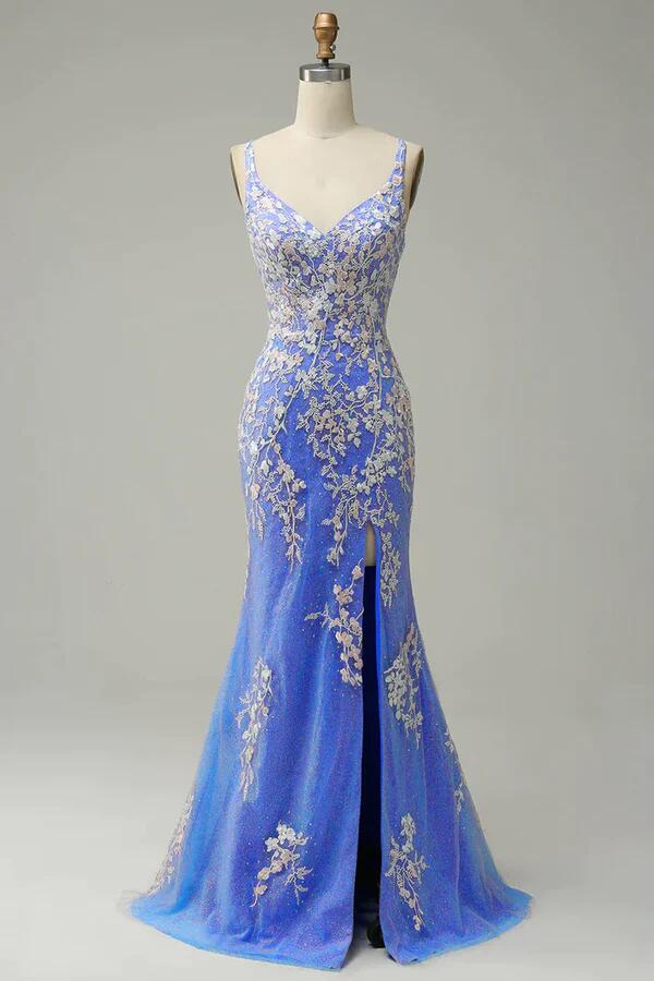 Fashion Mermaid Blue Applique Long Prom Dress Evening Dress DP045