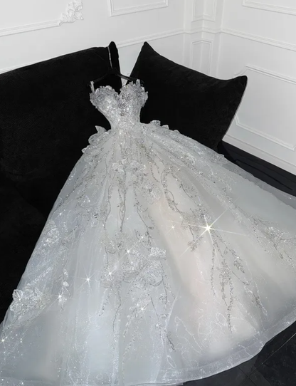 Stunning Shiny Ball Gown Sequin Beaded Tulle Prom Dress Graduation Prom Dress DP5048
