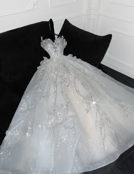 Stunning Shiny Ball Gown Sequin Beaded Tulle Prom Dress Graduation Prom Dress DP5048