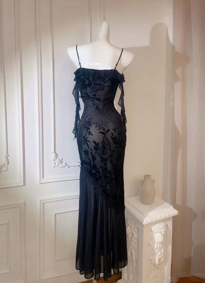 Black Elegant Spaghetti Straps Mermid Prom Dress DP517