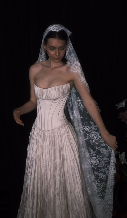 Elegant Ball Gown Strapless Corset Pleated Satin Prom Dress Wedding Dress DP4283