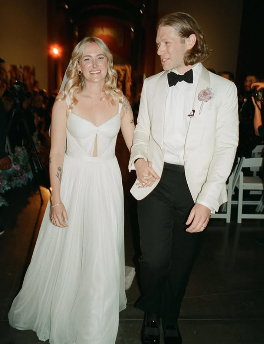 Flowy A Line Spaghetti Strap White Chiffon Wedding Dresses with Slit DP4349