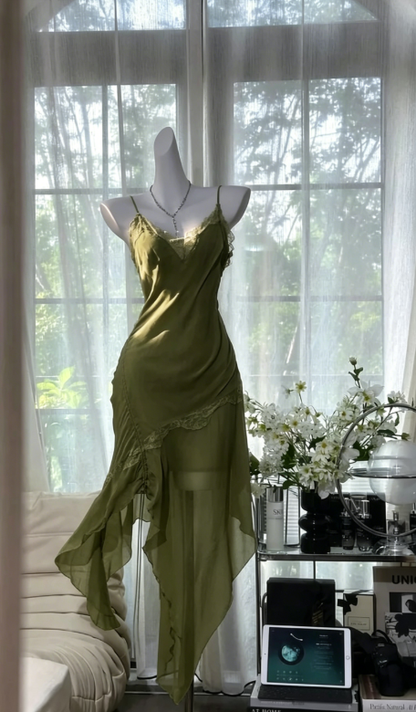 Light Green Sheath Spaghetti Strap Lace Chiffon Short Homecoming Dress Evening Dress DP3809
