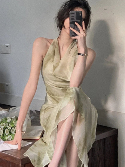 Elegant A Line Halter Chiffon Long Evening Dress Outfits DP1483