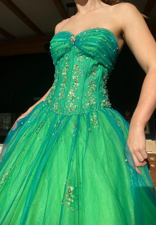 Fairy Green Ball Gown Strapless Beaded Corset Tulle Prom Dress Evening Dress DP5639