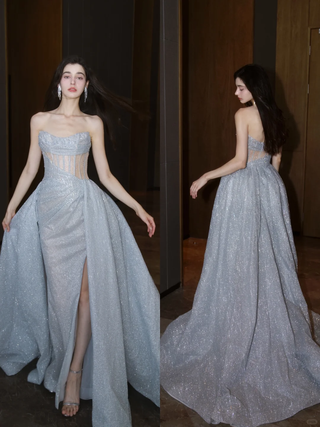 Stunning A Line Strapless Corset Silver Sequin Prom Dress Graduation Prom Dress DP1998