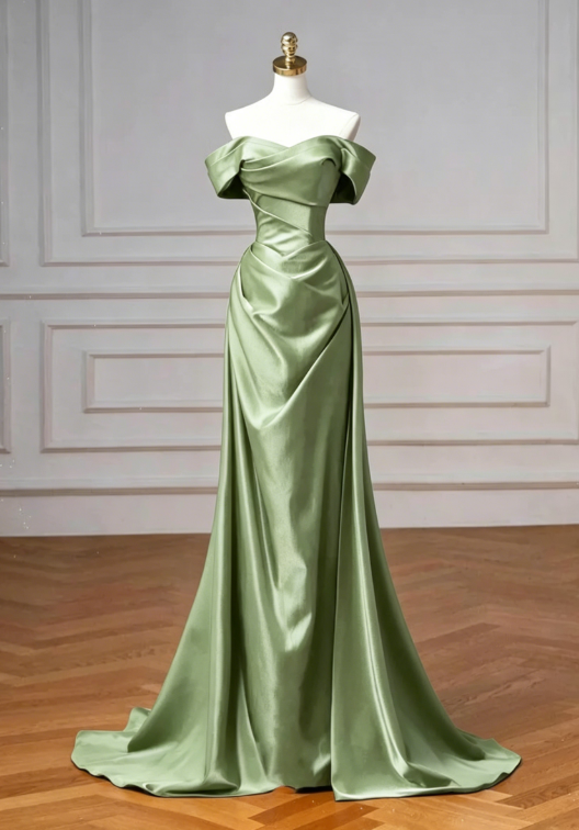 Elegant Mermaid Off the Shoulder Navy Blue Satin Long Prom Dresses Evening Gowns DP4209