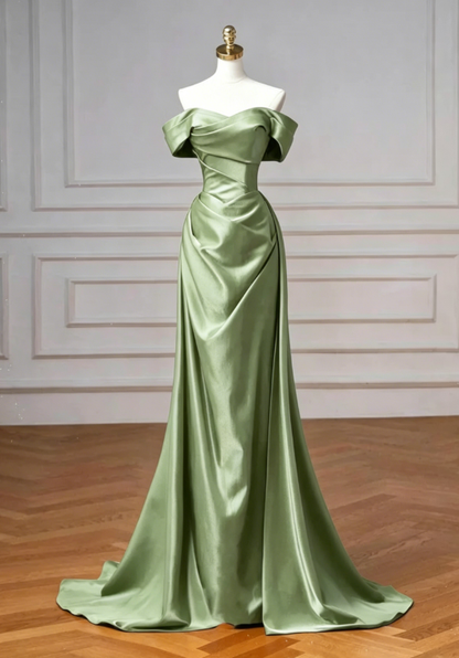 Elegant Mermaid Off the Shoulder Navy Blue Satin Long Prom Dresses Evening Gowns DP4209