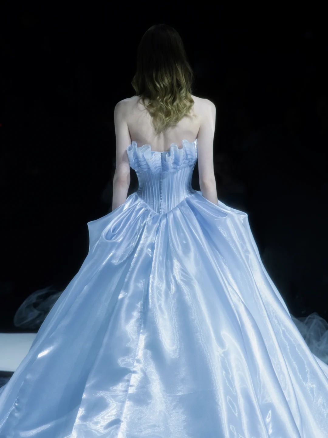 Baby Blue A Line Strapless Pleated Satin Long Prom Dress DP2837