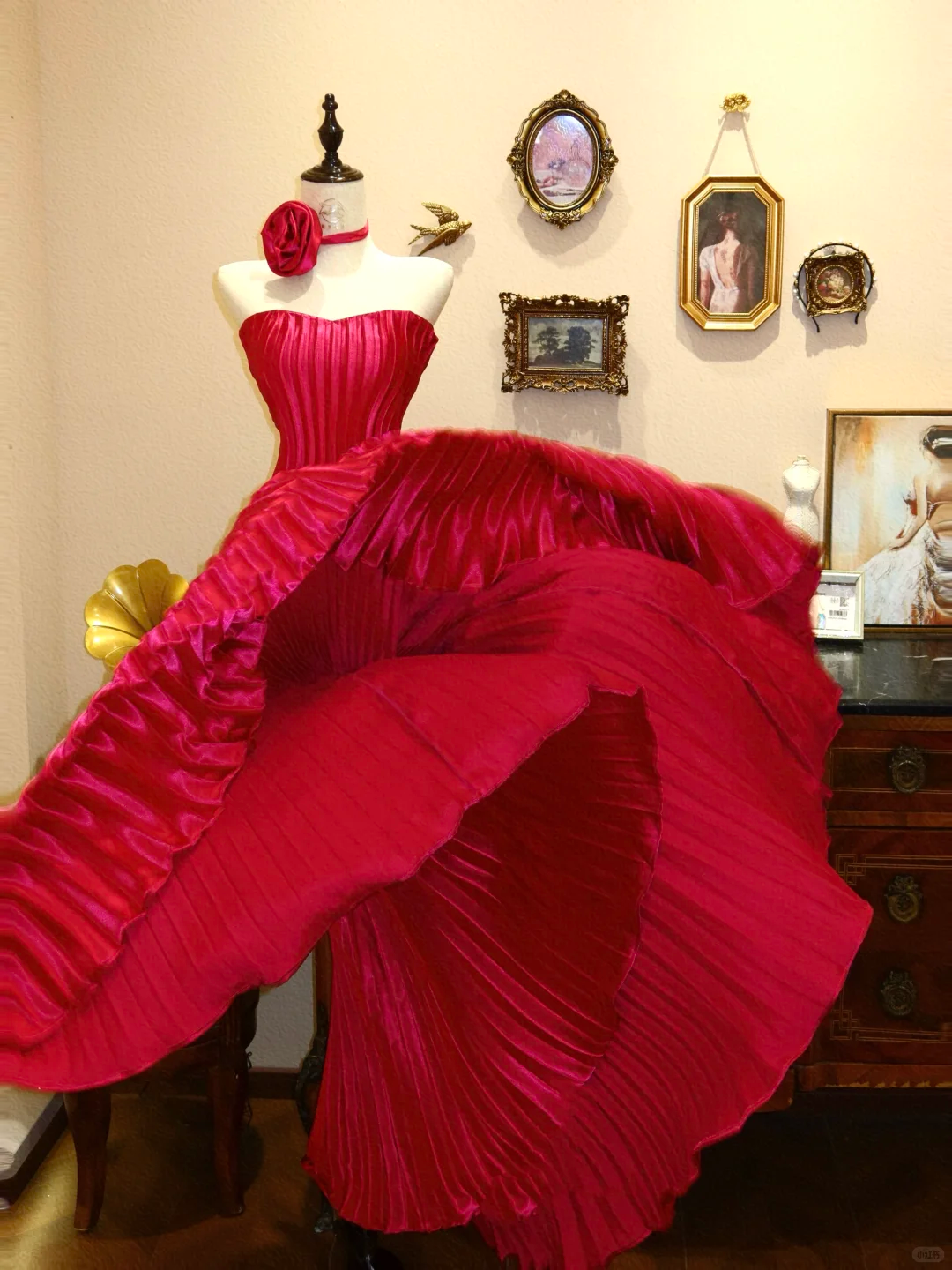 Red A Line Sweetheart Neck Pleated Satin Prom Dress Evening Dress DP3904