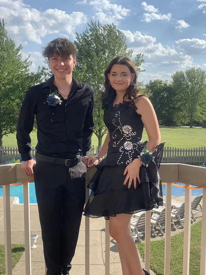Beautiful Black Chiffon Layered Beaded Short Prom Dress Homecoming Dress Party Dress DP301