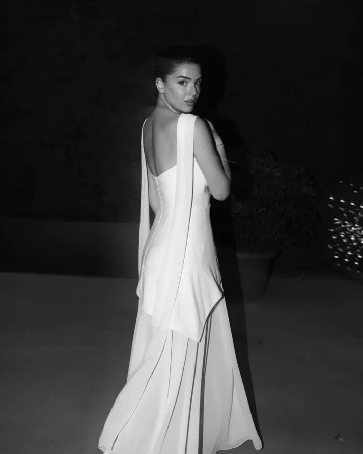 Classy A Line Strapless White Chiffon Satin Long Evening Dress Prom Dresses DP2372