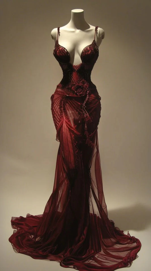 Sexy Mermaid Spaghetti Straps Wine Red Long Birthday Dress Birthday Outfits Graduation Dresses DP3790