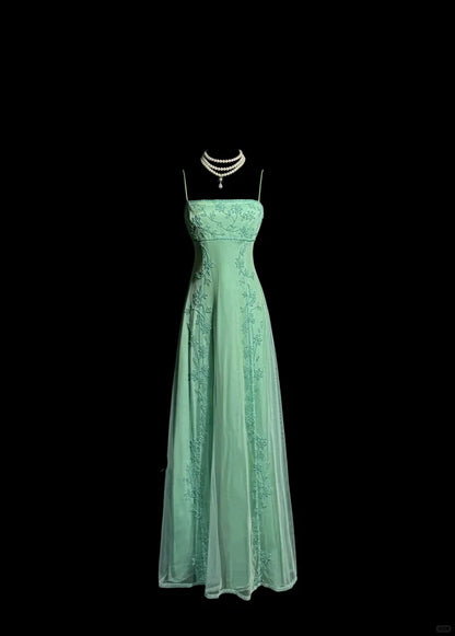Classy Elegant A Line Spaghetti Straps Blue Beading Sleeveless Chiffon Prom Dresses DP3352