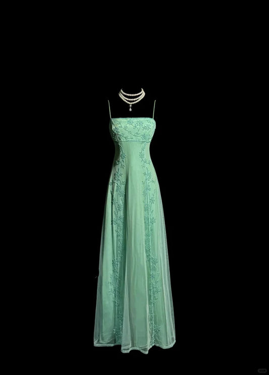 Classy Elegant A Line Spaghetti Straps Blue Beading Sleeveless Chiffon Prom Dresses DP3352