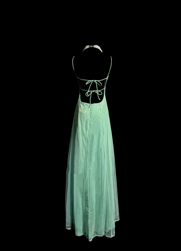 Classy Elegant A Line Spaghetti Straps Blue Beading Sleeveless Chiffon Prom Dresses DP3352
