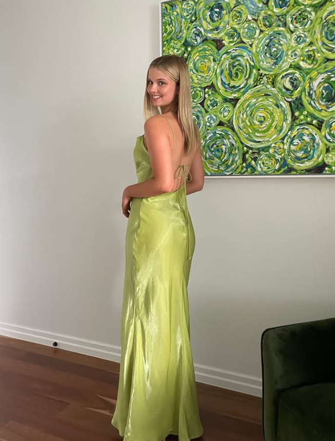 Simple Green Sheath Spaghetti Strap Satin Prom Dress Evening Dress DP5506