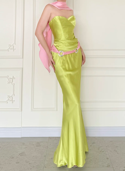 Fresh Free Vintage Mermaid Strapless Simple Satin Long Prom Dress DP5067