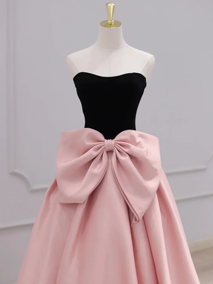 Pink Satin Velvet Long Prom Dress Formal Evening Dress DP369