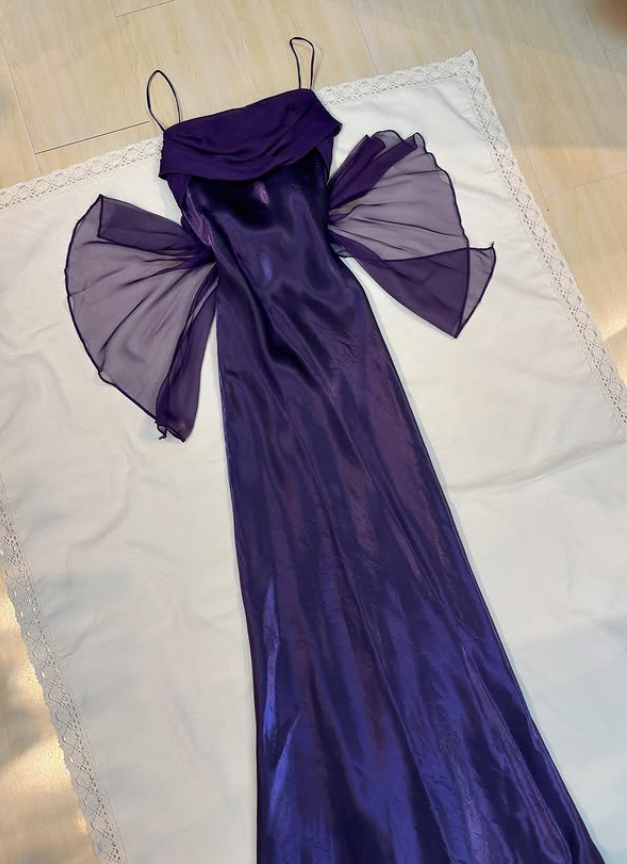 Vintage Dark Purple Simple Sheath Chiffon Satin Prom Dress Evening Dress Date Dress DP5279