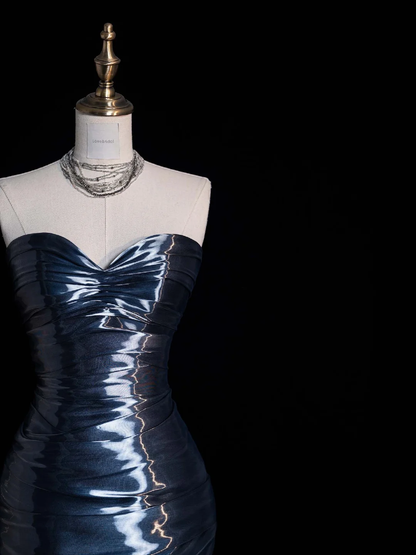 Unique Mermaid Sweetheart Neck Dark Blue Tulle Long Prom Dress Graduation Prom Dress DP2013