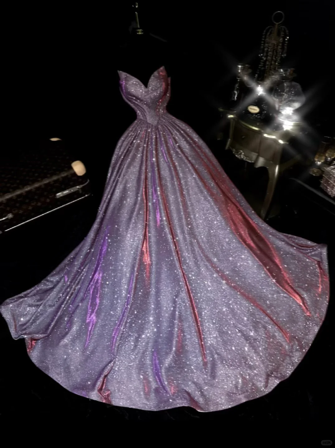 Dazzling A Line Sweetheart Neck Purple Sequin Prom Dress Party Evening Dress DP5342
