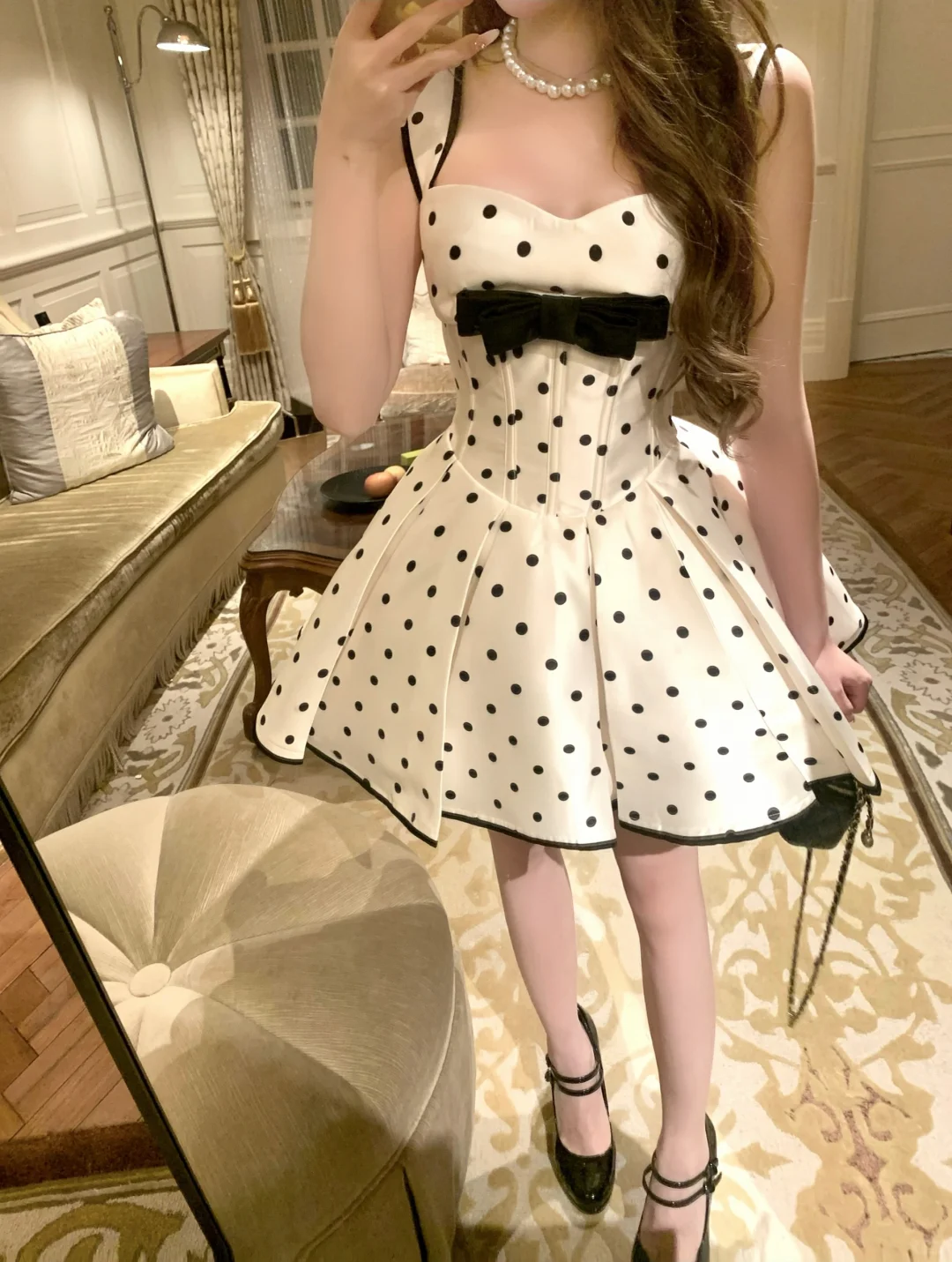 Cute A Line Spaghetti Strap Polka Dot Bow Satin Birthday Dress Cocktail Dress DP2415