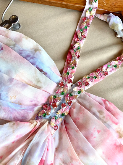 Pink Print Floral A Line Halter Beaded Chiffon Short Prom Dress Homecoming Dress DP6391
