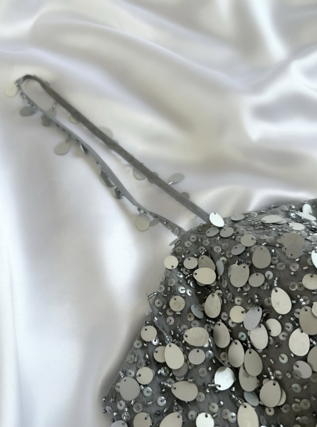 Vintage A Line Sequin Grey Ombre Chiffon Homecoming Dress Outfits DP5134