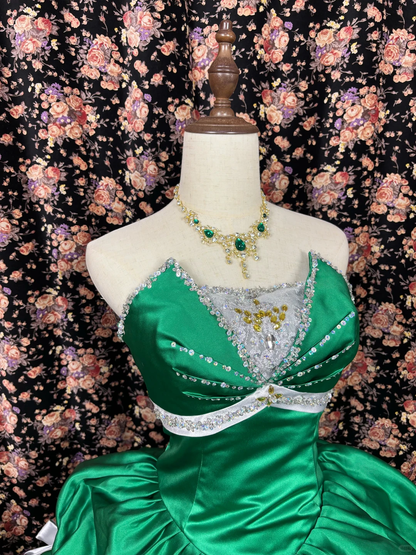 Vintage Ball Gown Strapless Bow Green Satin Prom Dress Sweet 16 Dress DP5670