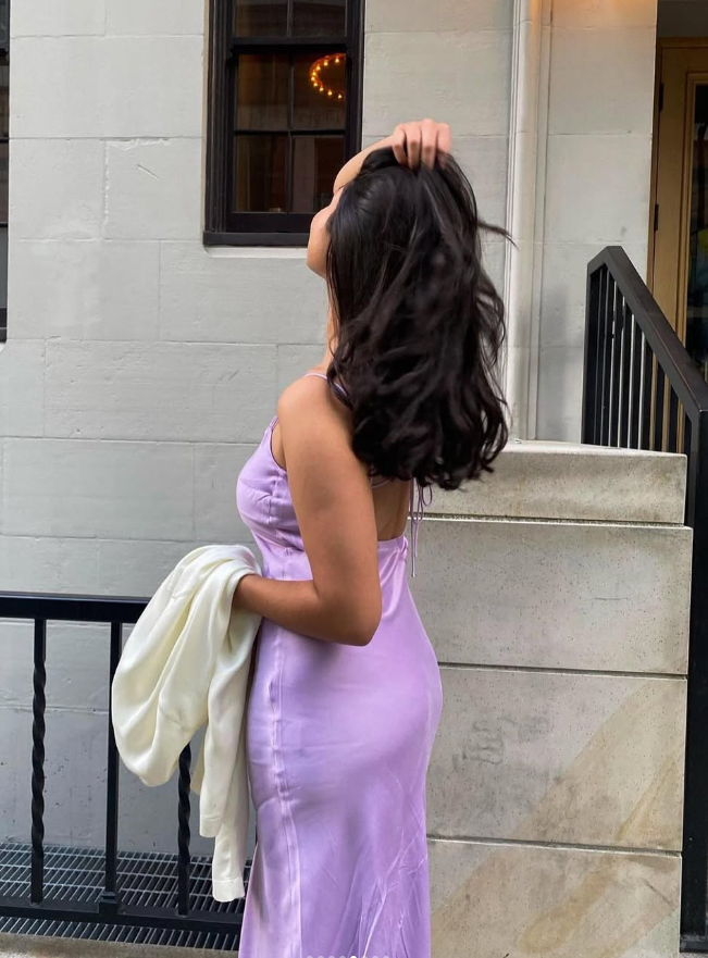 Simple Sheath Spaghetti Strap Purple Satin Open Back Long Prom Dress Evening Dress DP1462