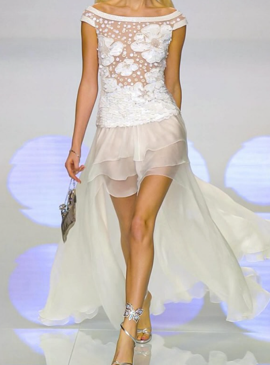 Stunning A Line Appliques Tiered Chiffon Long Prom Dress Graduation Prom Dress DP2205