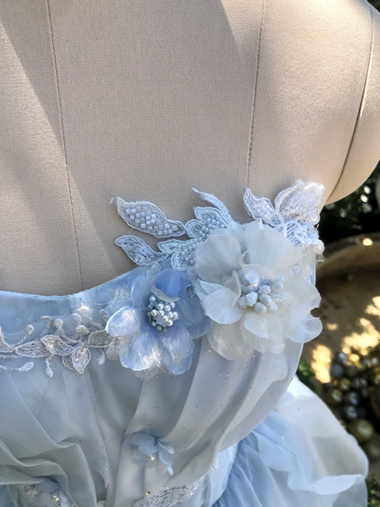 Baby Blue A Line Strapless Lace Layered Organza Short Prom Dress Homecoming Dress DP5462