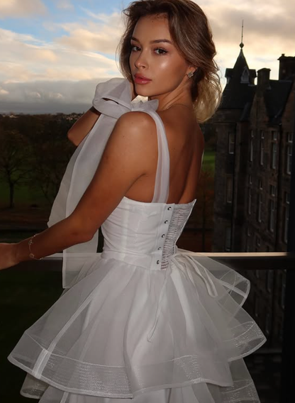 White A Line Straps Layered Organza Short Homecoming Dress Outfits DP5994