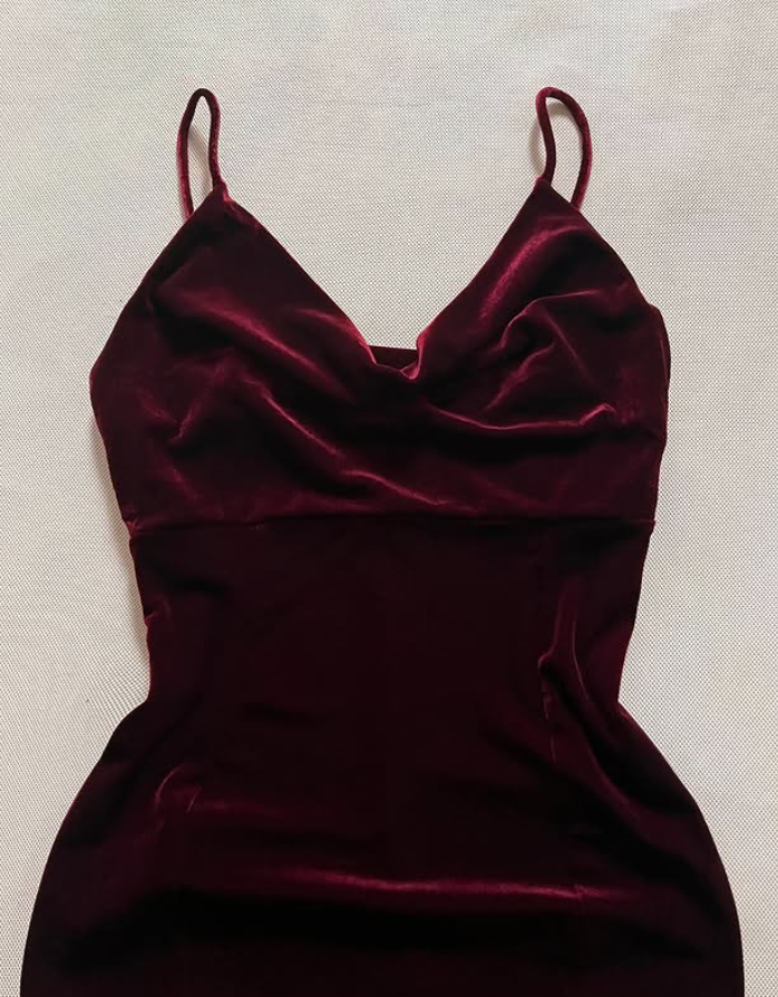 Dark Burgundy Sheath Spaghetti Straps Velvet Long Prom Dress Evening Dress DP6510