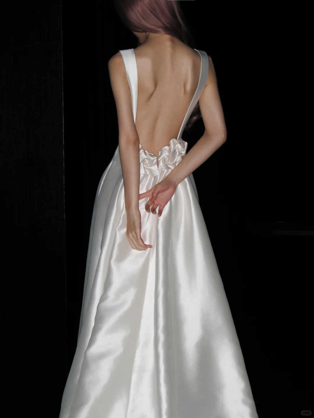 Simple Open Back A Line Round Neck White Satin Long Wedding Dress DP4417