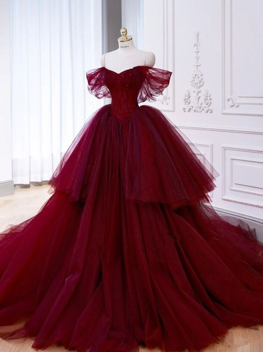 Off The Shoulder Tulle Red Sweet 16 Dress Ball Gown DP346