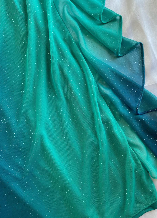 Vintage A Line Off the Shoulder Green-blue Ombre Chiffon Prom Dress DP5085