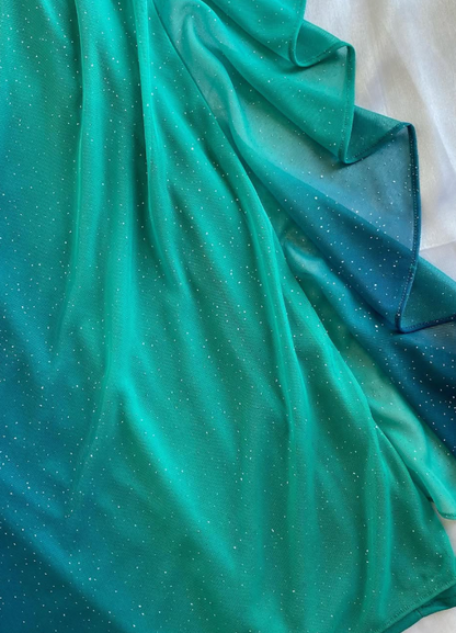 Vintage A Line Off the Shoulder Green-blue Ombre Chiffon Prom Dress DP5085