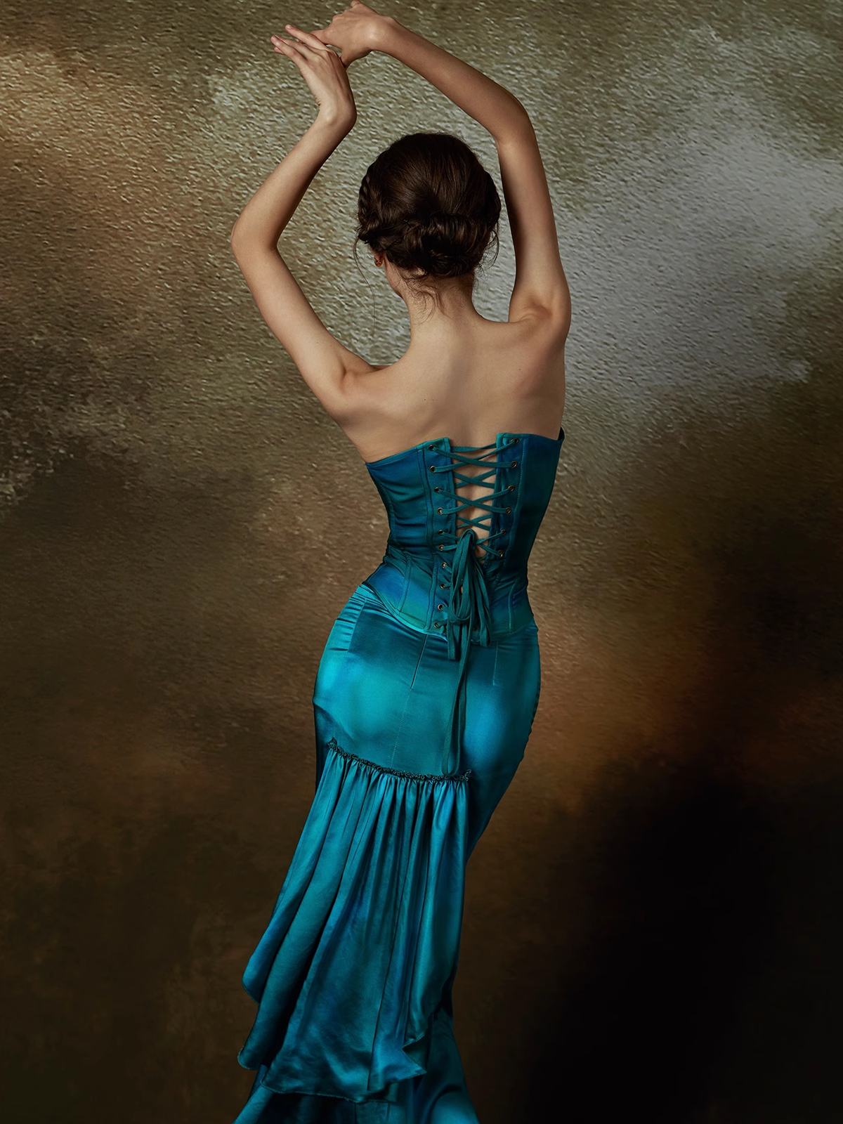 Two Piece Blue Ombre Sheath Sweetheart Neck Satin Party Dress Evening Dress DP2747