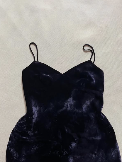 Dark Blue Sheath Spaghetti Strap Velvet Prom Dress Evening Dress DP6496