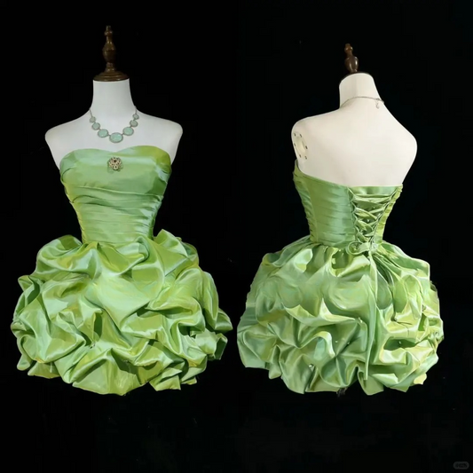 Green A Line Sweetheart Neck Pleated Satin Short Homecoming Dress DP2762