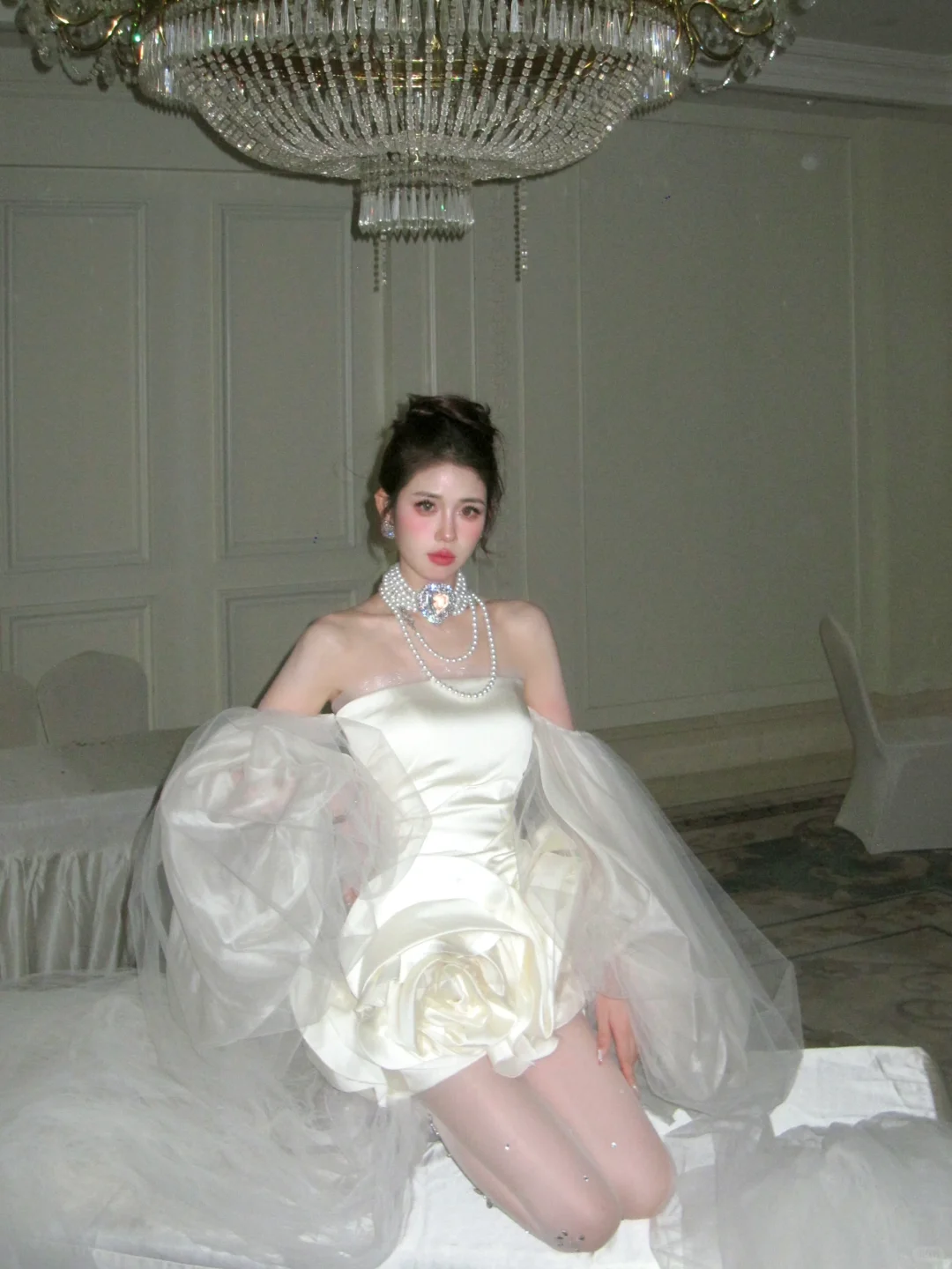 Cute A Line Strapless Ivory Flower Satin Tulle Short Homecoming Dress Cocktail Dress DP2449