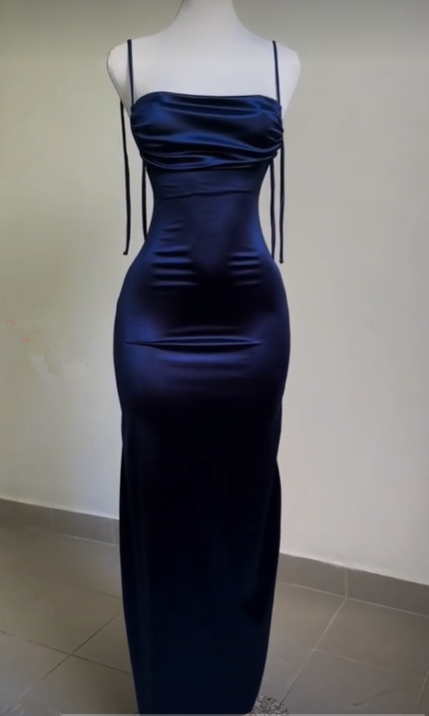 Sexy Straps Backless Navy Blue Prom Dress Length-Floor Evening Dress DP102