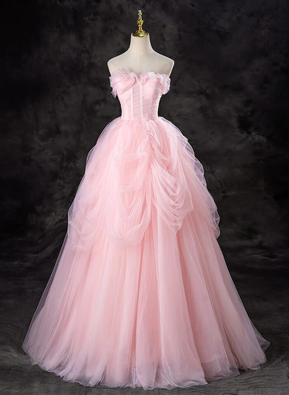 Pink Tulle Long Party Dress Evening Dress,Sweet 16 Dress DP290