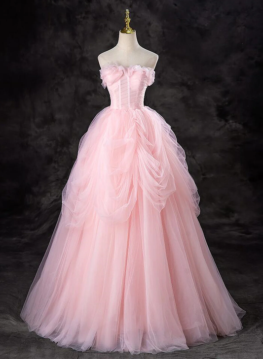 Pink Tulle Long Party Dress Evening Dress,Sweet 16 Dress DP290