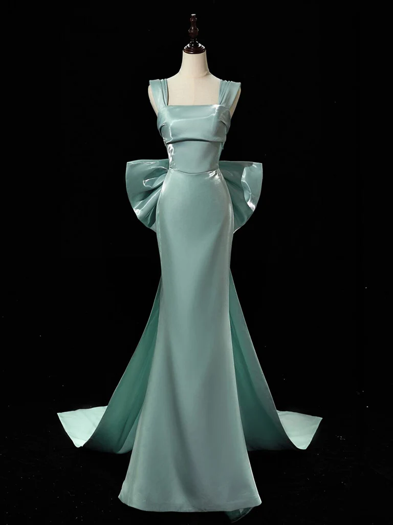 Simple Satin Long Prom Dress Formal Mermaid Evening Dress With Bow DP417