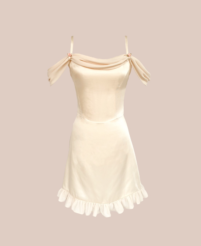 Peach Pink A Line Off the Shoulder Chiffon Satin Short Homecoming Dress Cocktail Dress DP3166
